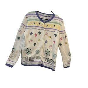 Vintage Nordstrom Garden Flowers Seeds Plants Cardigan Sweater Medium